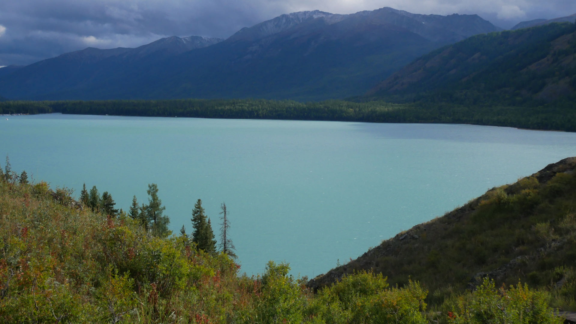 Kanas Lake by the Rock Painting boardwalk
